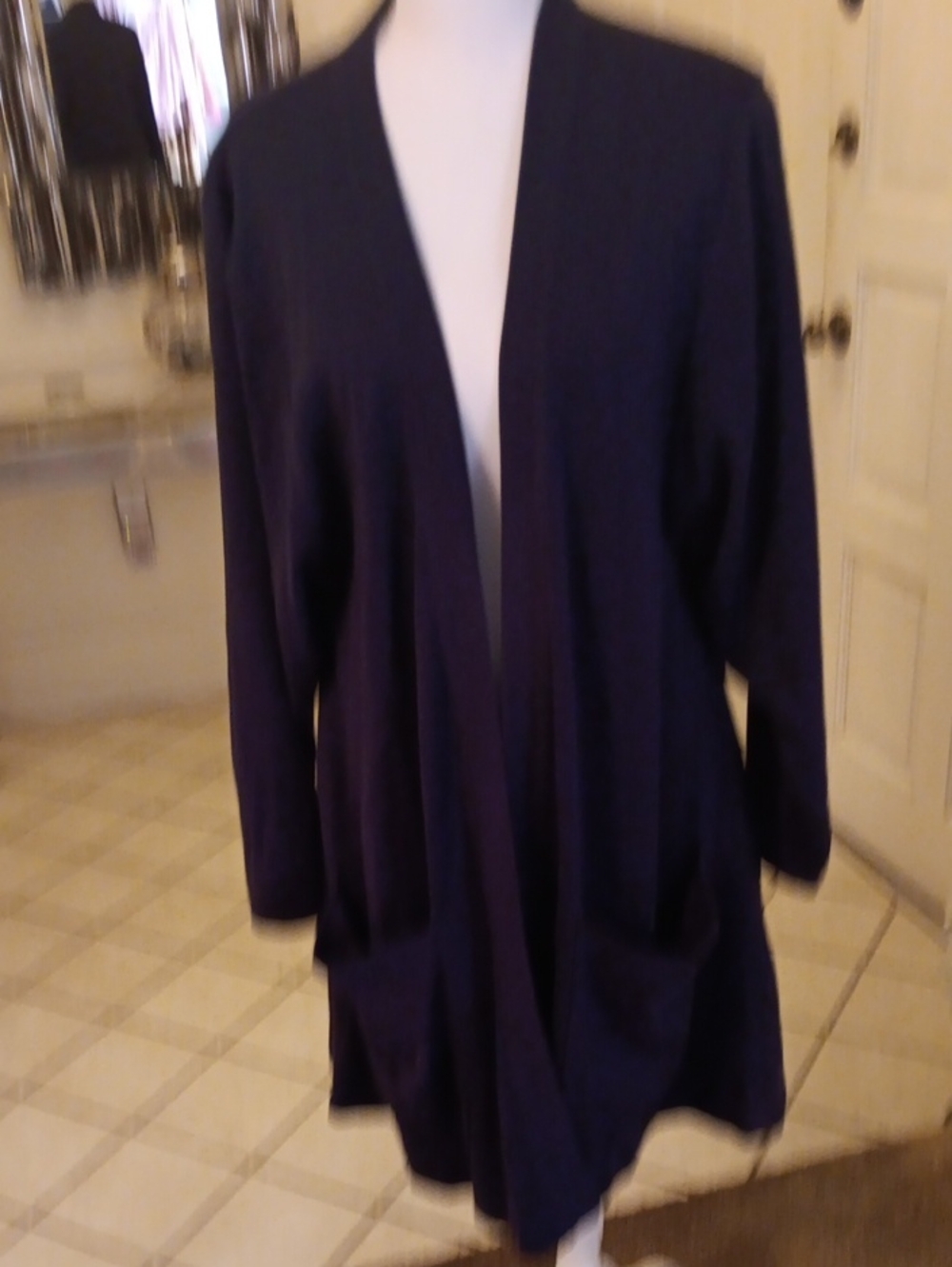 Open-Front Long Cardigan Sweater in Navy